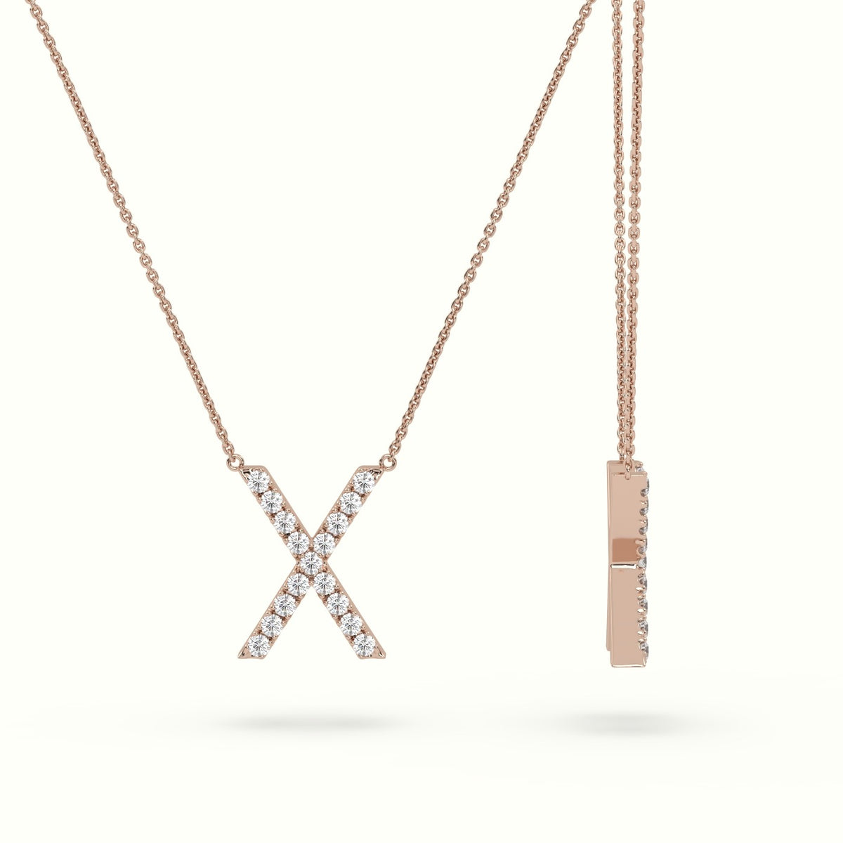 Initial "X" Diamond Necklace - 18k Gold — Rose Gold