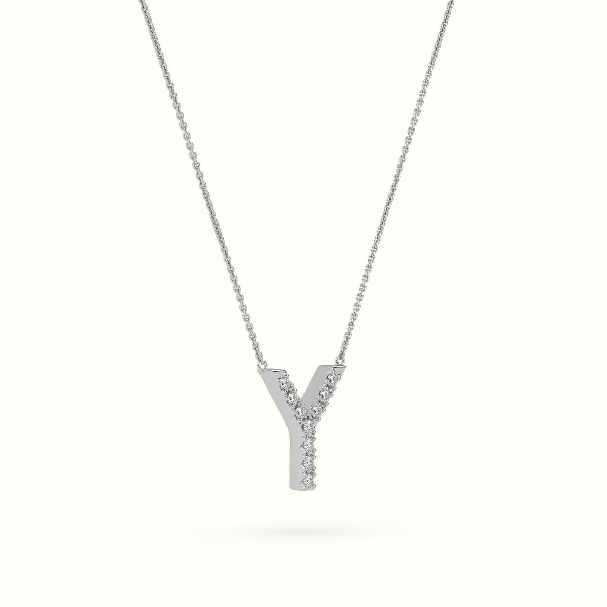 Initial "Y" Diamond Necklace - 18k Gold — White Gold