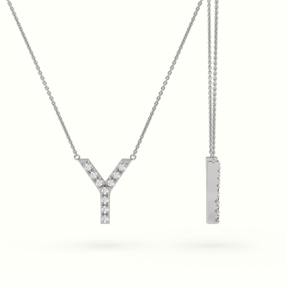 Initial "Y" Diamond Necklace - 18k Gold — White Gold