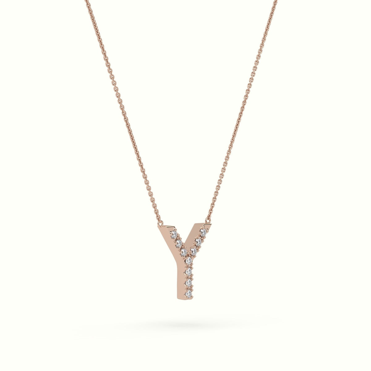 Initial "Y" Diamond Necklace - 18k Gold — Rose Gold
