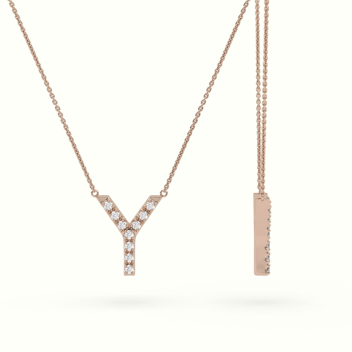 Initial "Y" Diamond Necklace - 18k Gold — Rose Gold