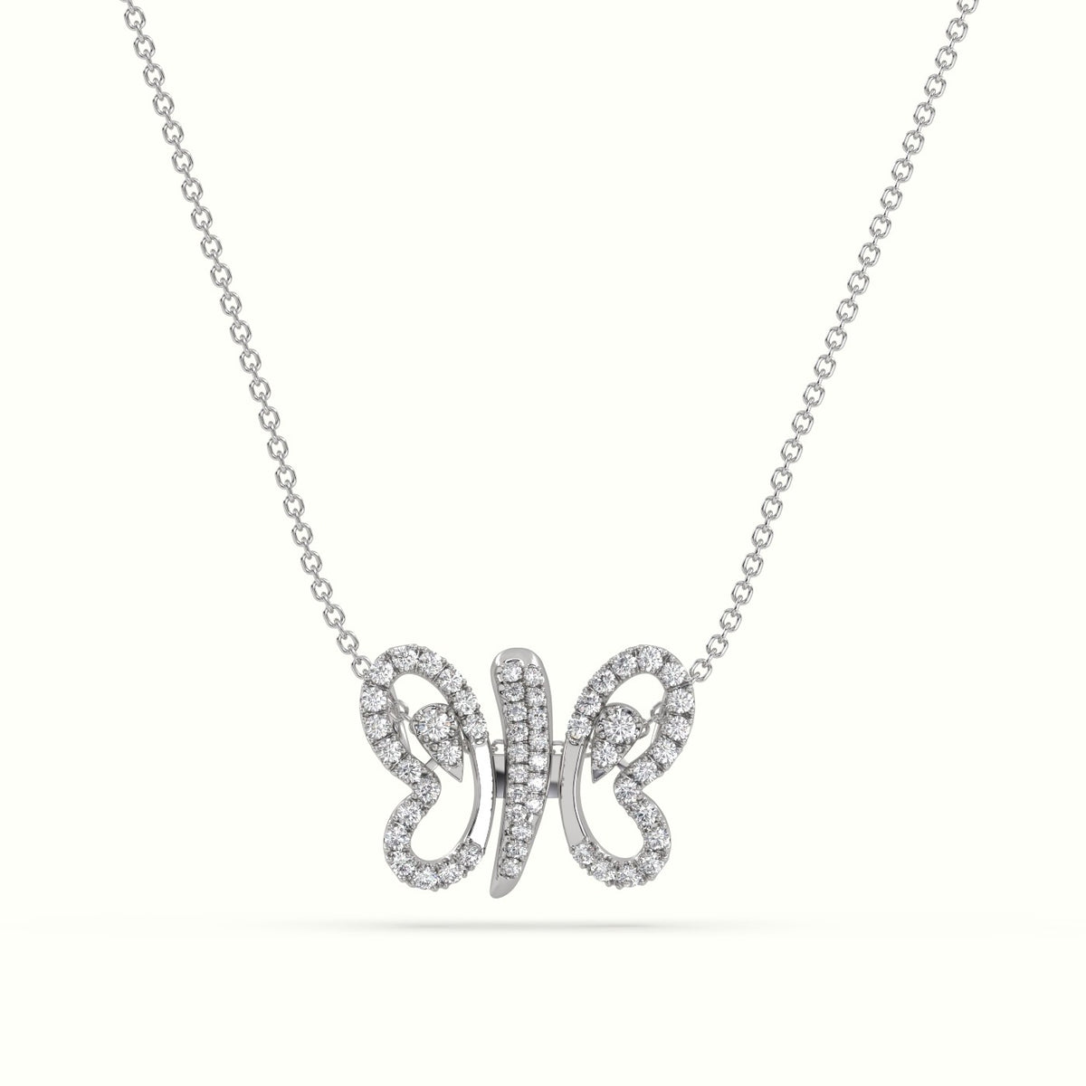 Butterfly Pendant Set With Total 1 Carat Round Diamonds — White Gold