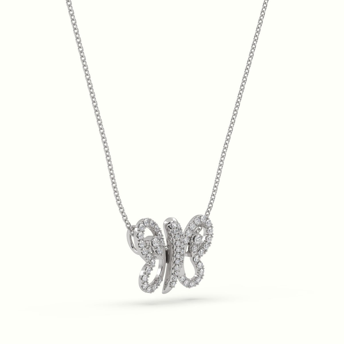 Butterfly Pendant Set With Total 1 Carat Round Diamonds — White Gold