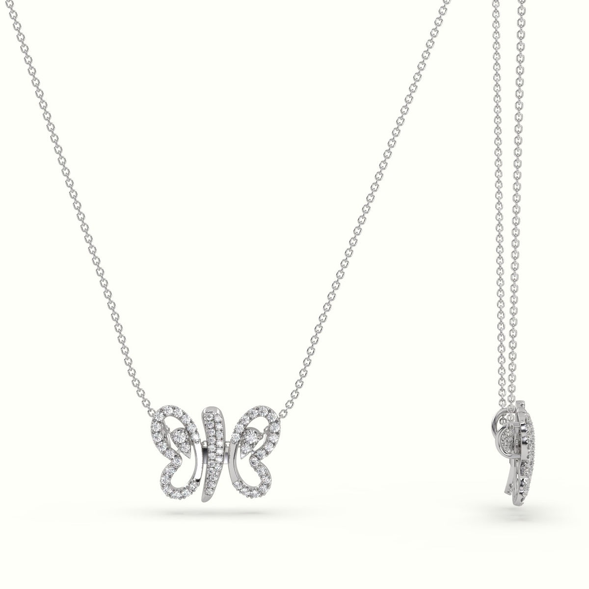 Butterfly Pendant Set With Total 1 Carat Round Diamonds — White Gold