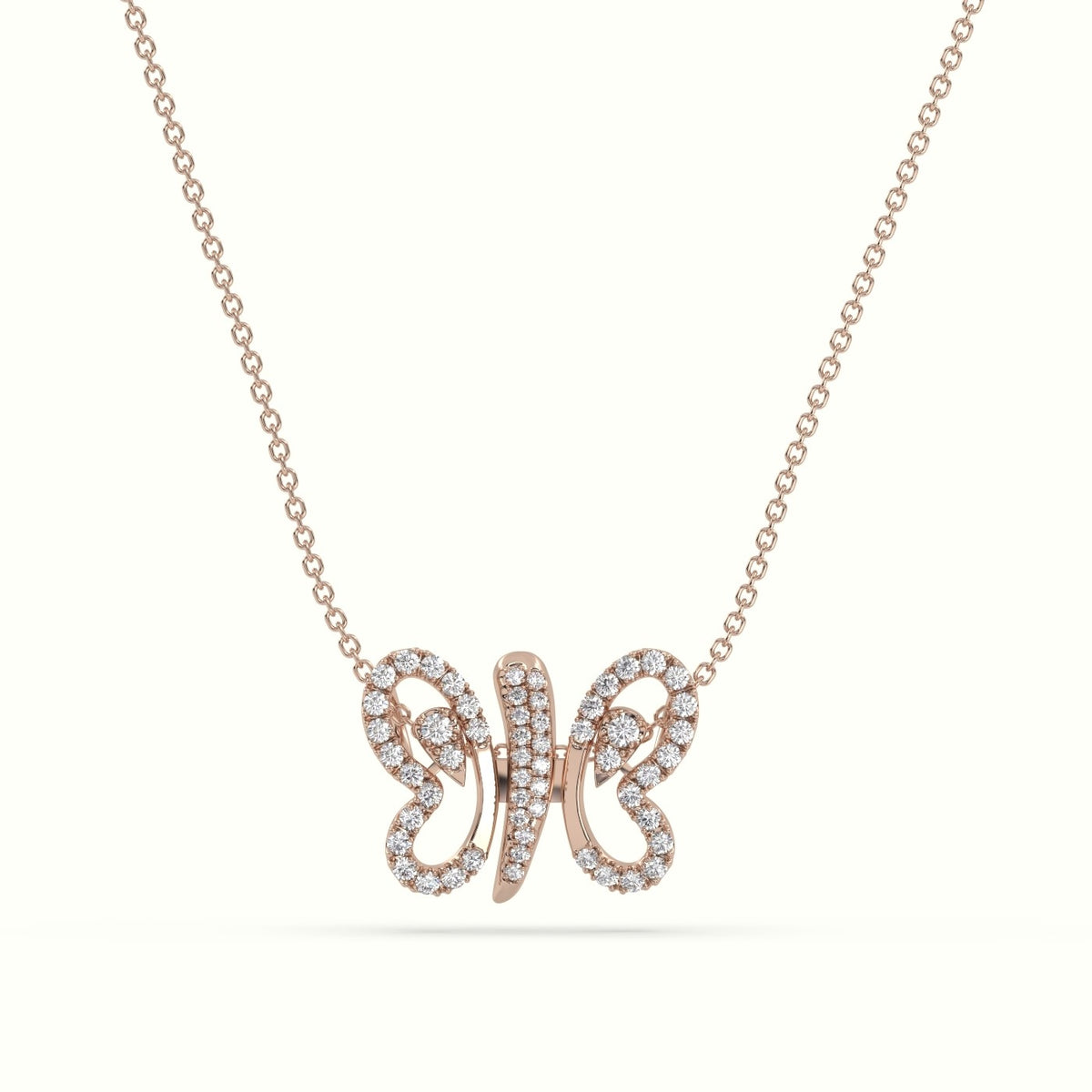 Butterfly Pendant Set With Total 1 Carat Round Diamonds — Rose Gold
