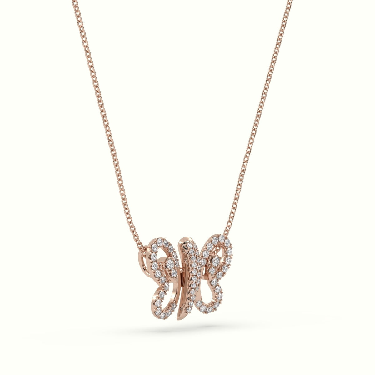 Butterfly Pendant Set With Total 1 Carat Round Diamonds — Rose Gold