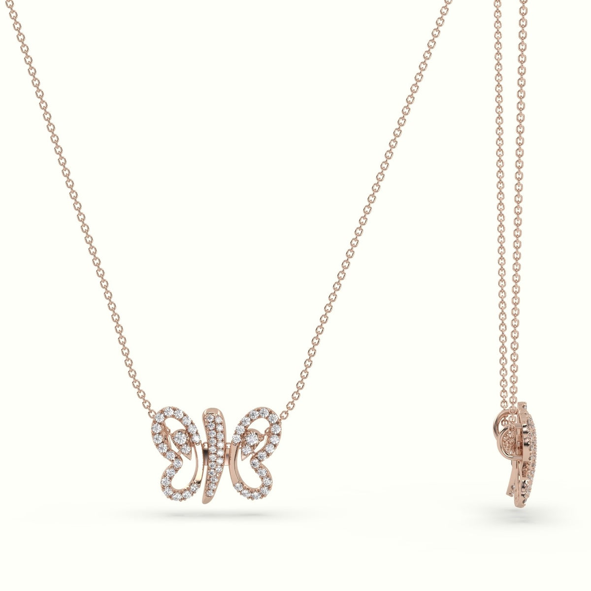 Butterfly Pendant Set With Total 1 Carat Round Diamonds — Rose Gold