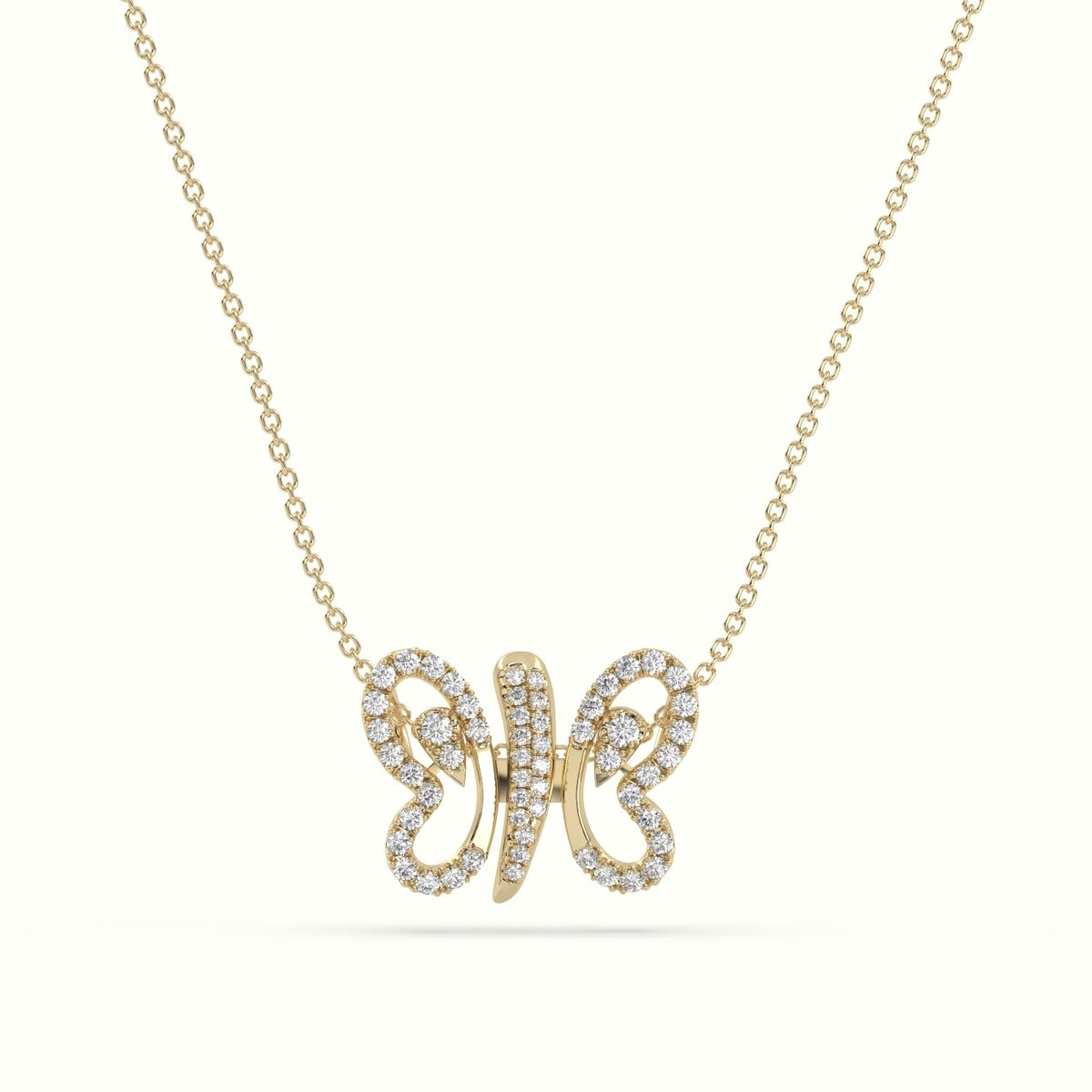 Butterfly Pendant Set With Total 1 Carat Round Diamonds — Yellow Gold