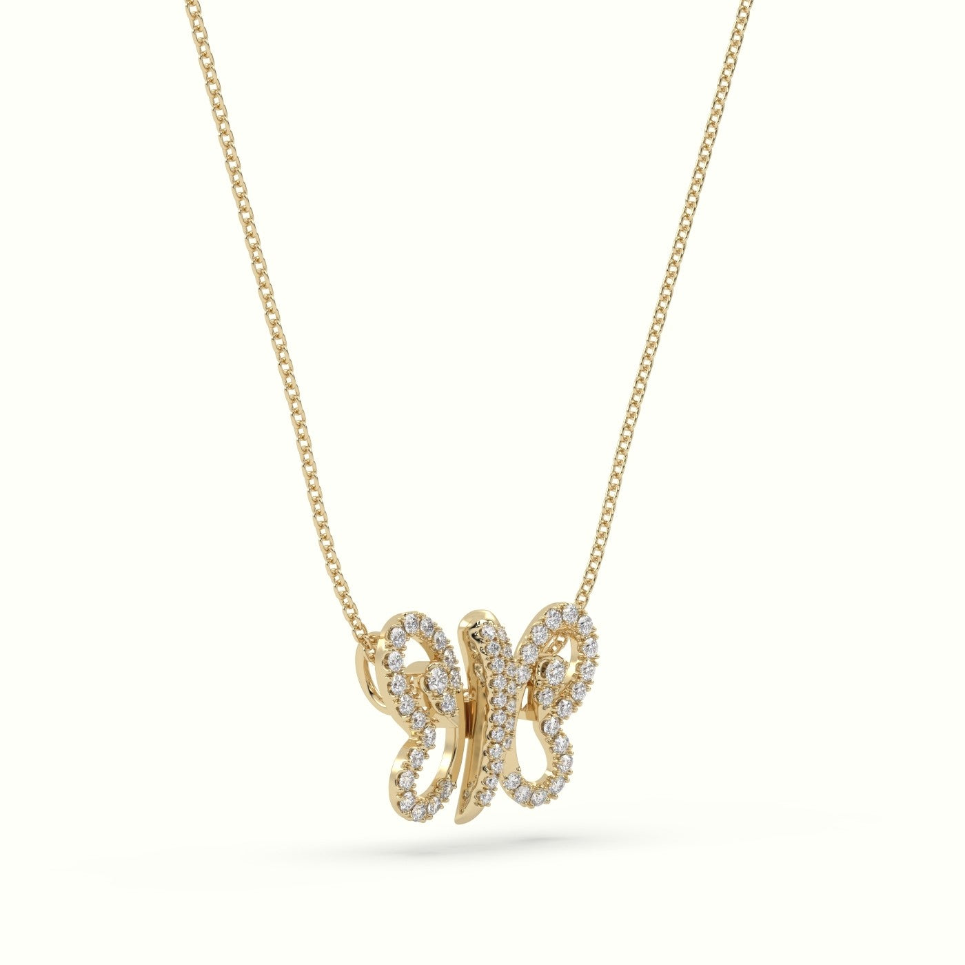 Butterfly Pendant Set With Total 1 Carat Round Diamonds — Yellow Gold