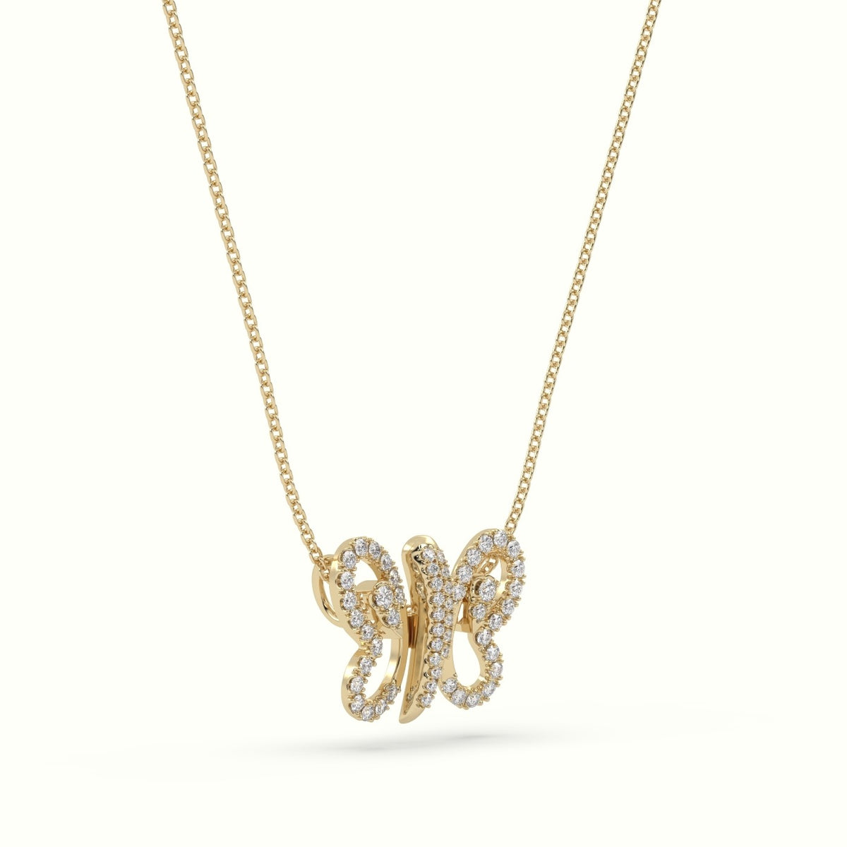 Butterfly Pendant Set With Total 1 Carat Round Diamonds — Yellow Gold