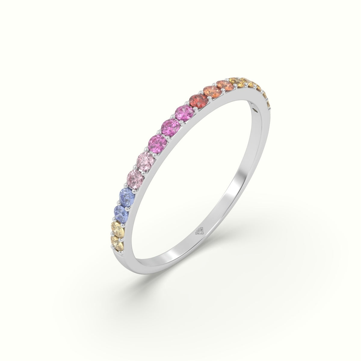 Rainbow Half Eternity Ring Natural Sapphires — White Gold
