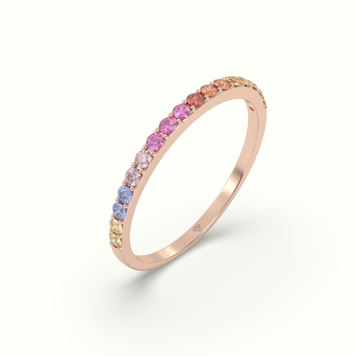 Rainbow Half Eternity Ring Natural Sapphires — Rose Gold