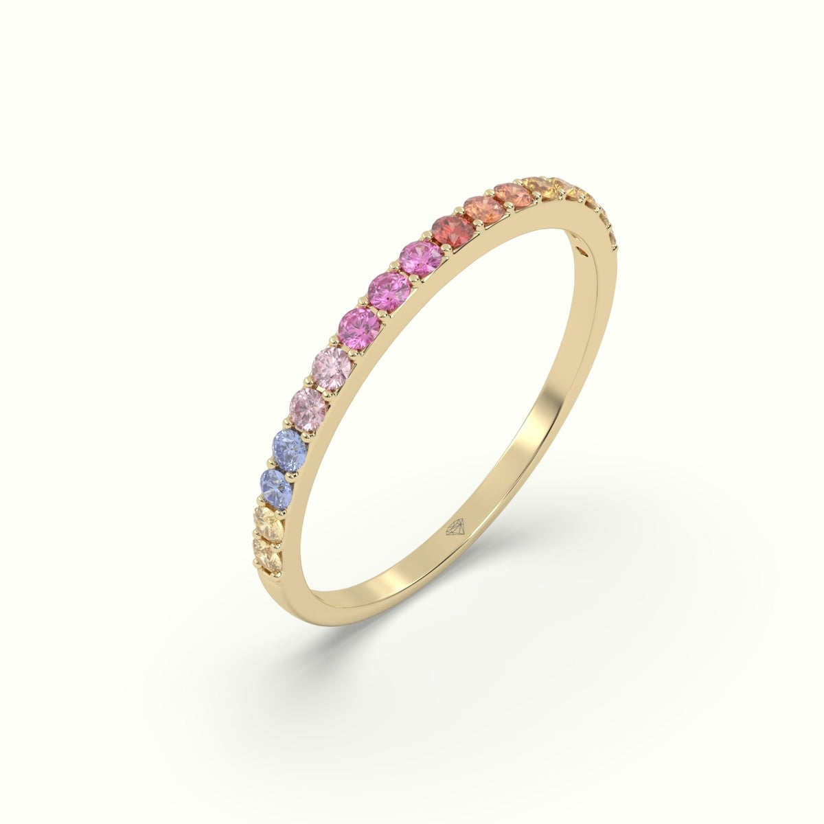 Rainbow Half Eternity Ring Natural Sapphires — Yellow Gold