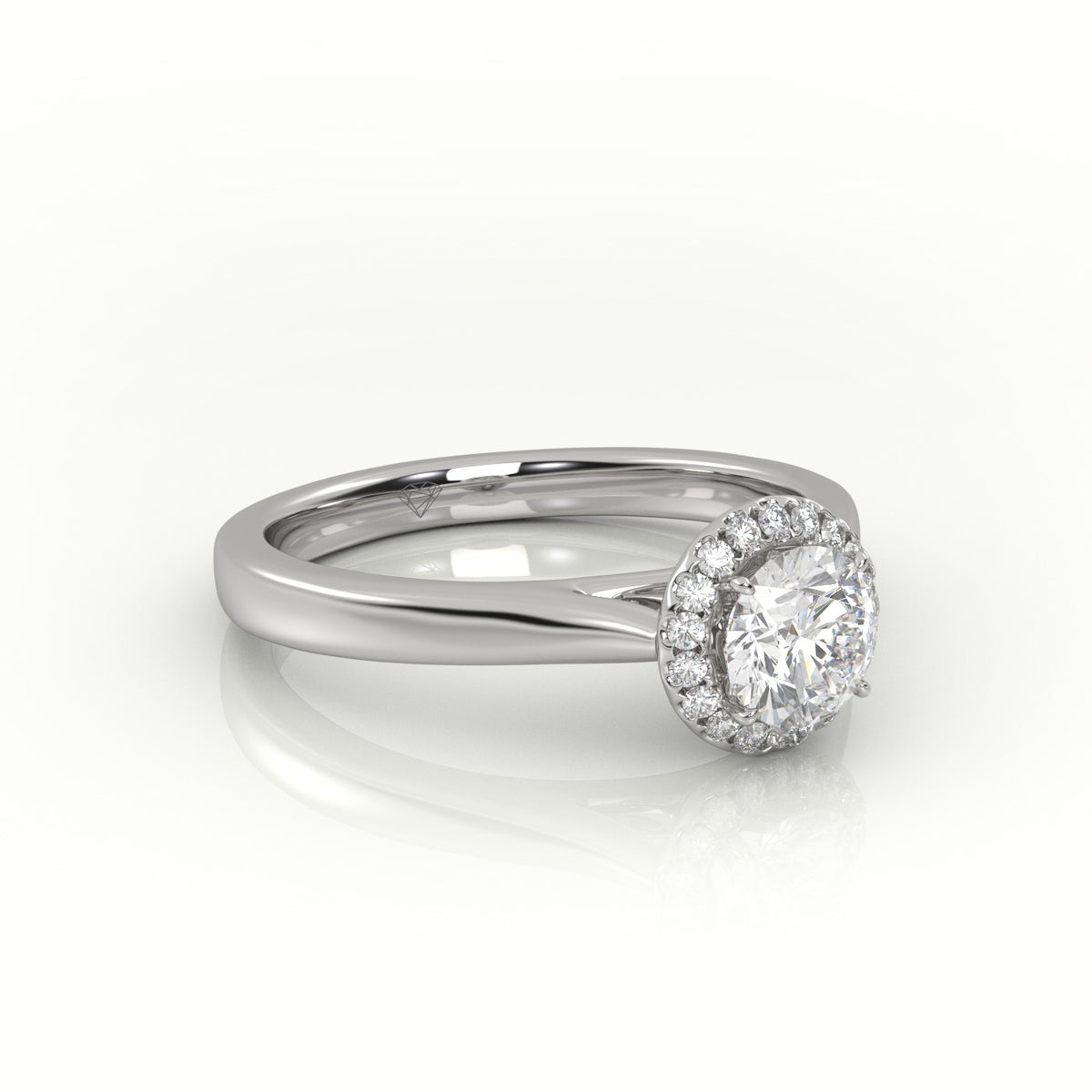 Round Cut Diamond 4 Prongs Halo Setting Engagement Ring — White Gold