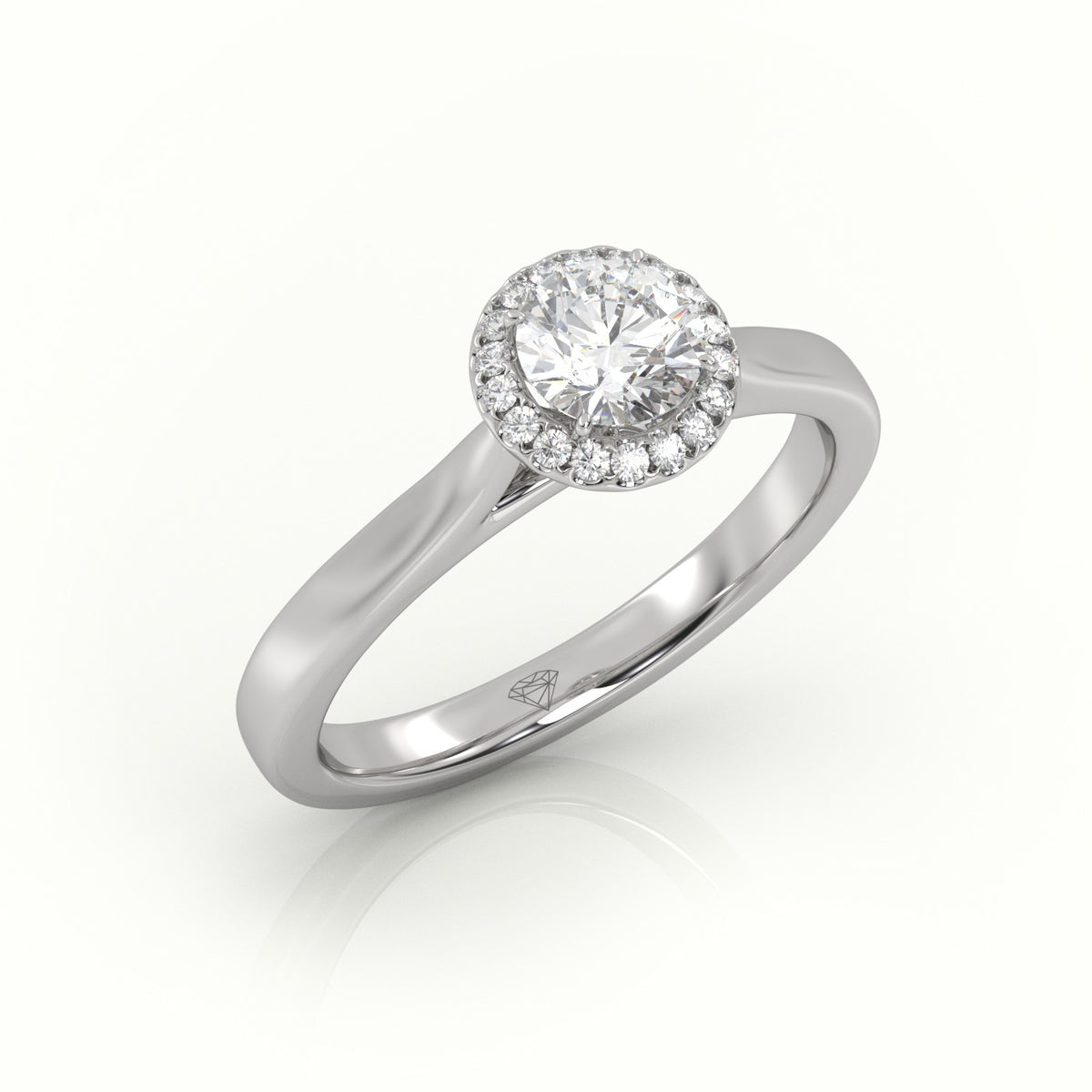 Round Cut Diamond 4 Prongs Halo Setting Engagement Ring — White Gold