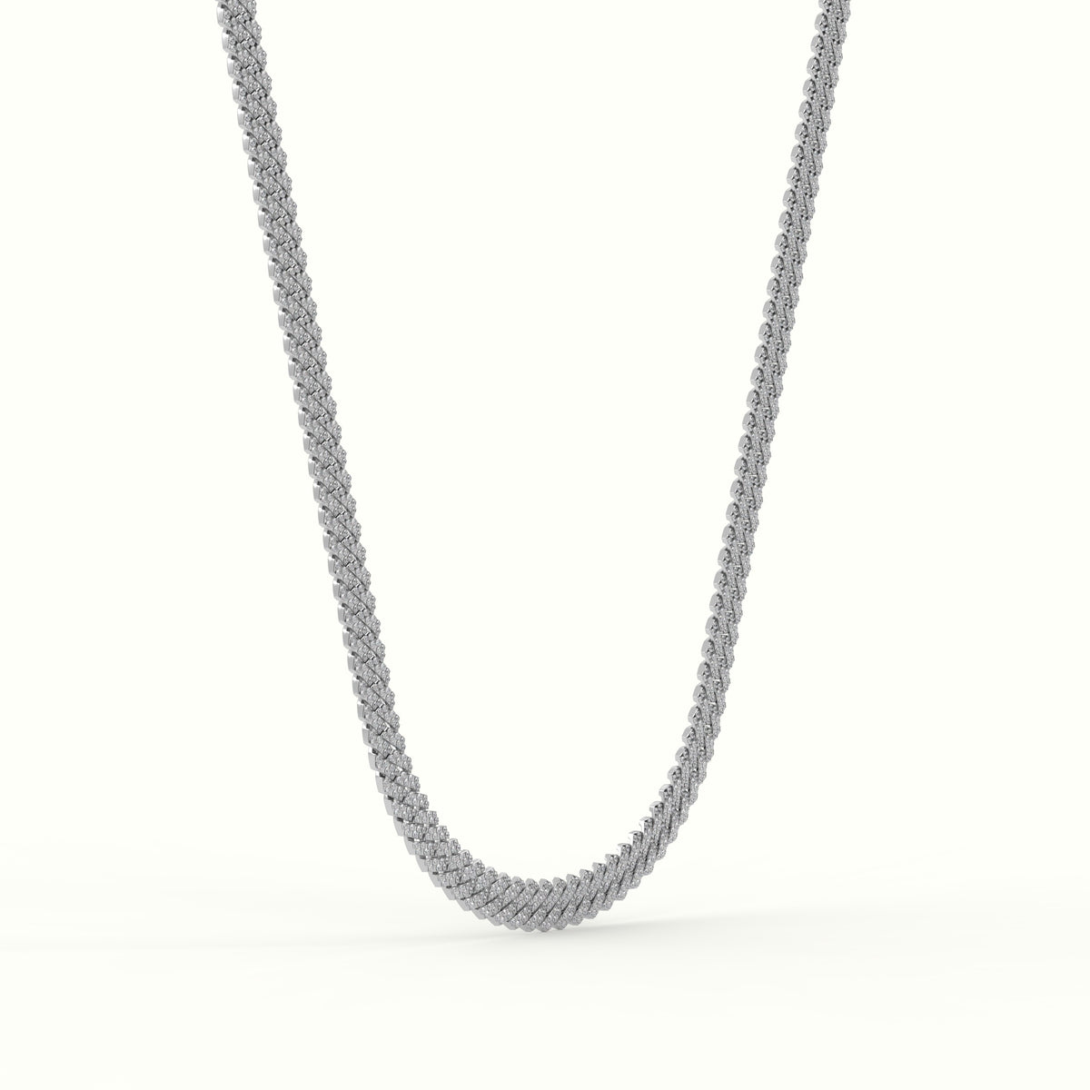 8Mm Diamond Cuban Link Necklace — White Gold