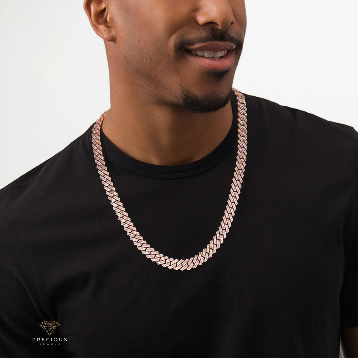 8Mm Diamond Cuban Link Necklace — Rose Gold