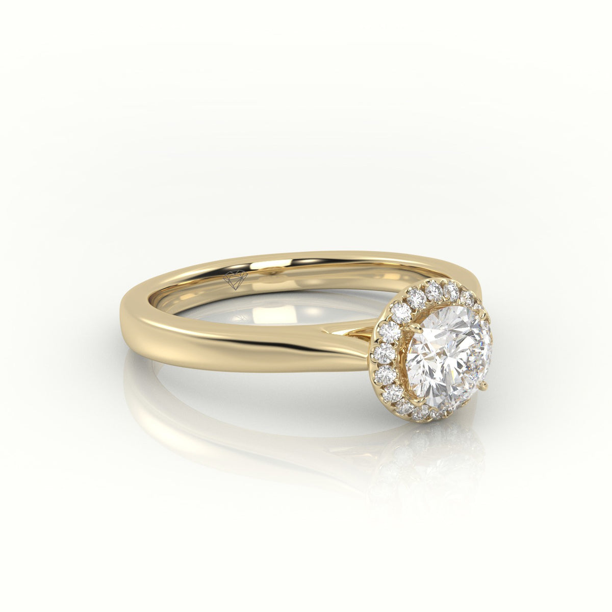 Round Cut Diamond 4 Prongs Halo Setting Engagement Ring — Yellow Gold