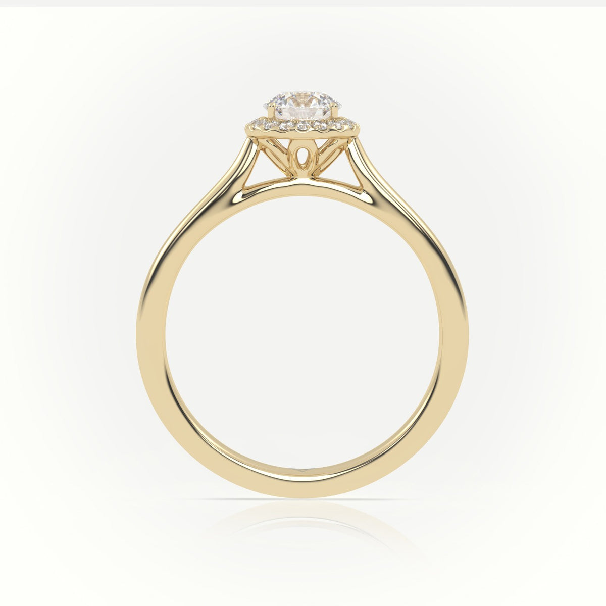 Round Cut Diamond 4 Prongs Halo Setting Engagement Ring — Yellow Gold
