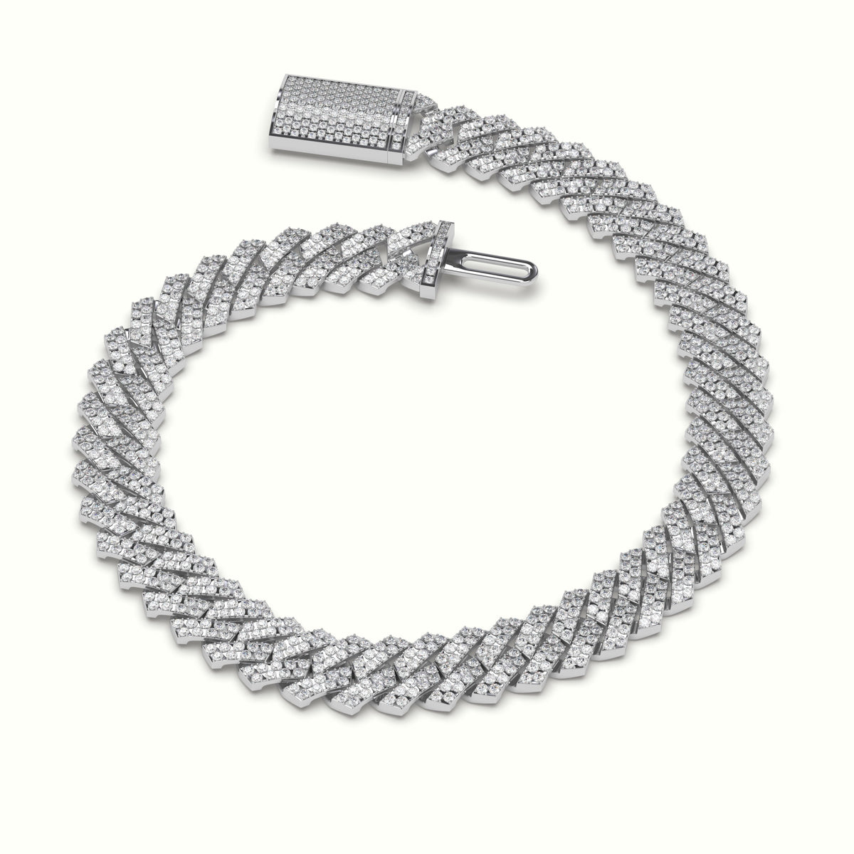 8Mm Diamond Cuban Link Bracelet — White Gold