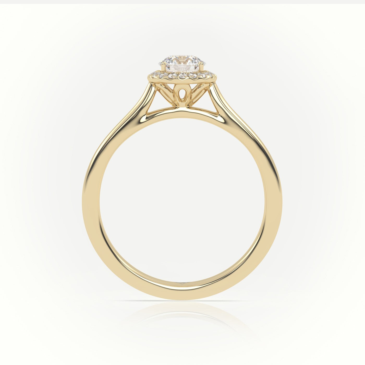 Round Cut Diamond 4 Prongs Halo Setting Engagement Ring — Yellow Gold