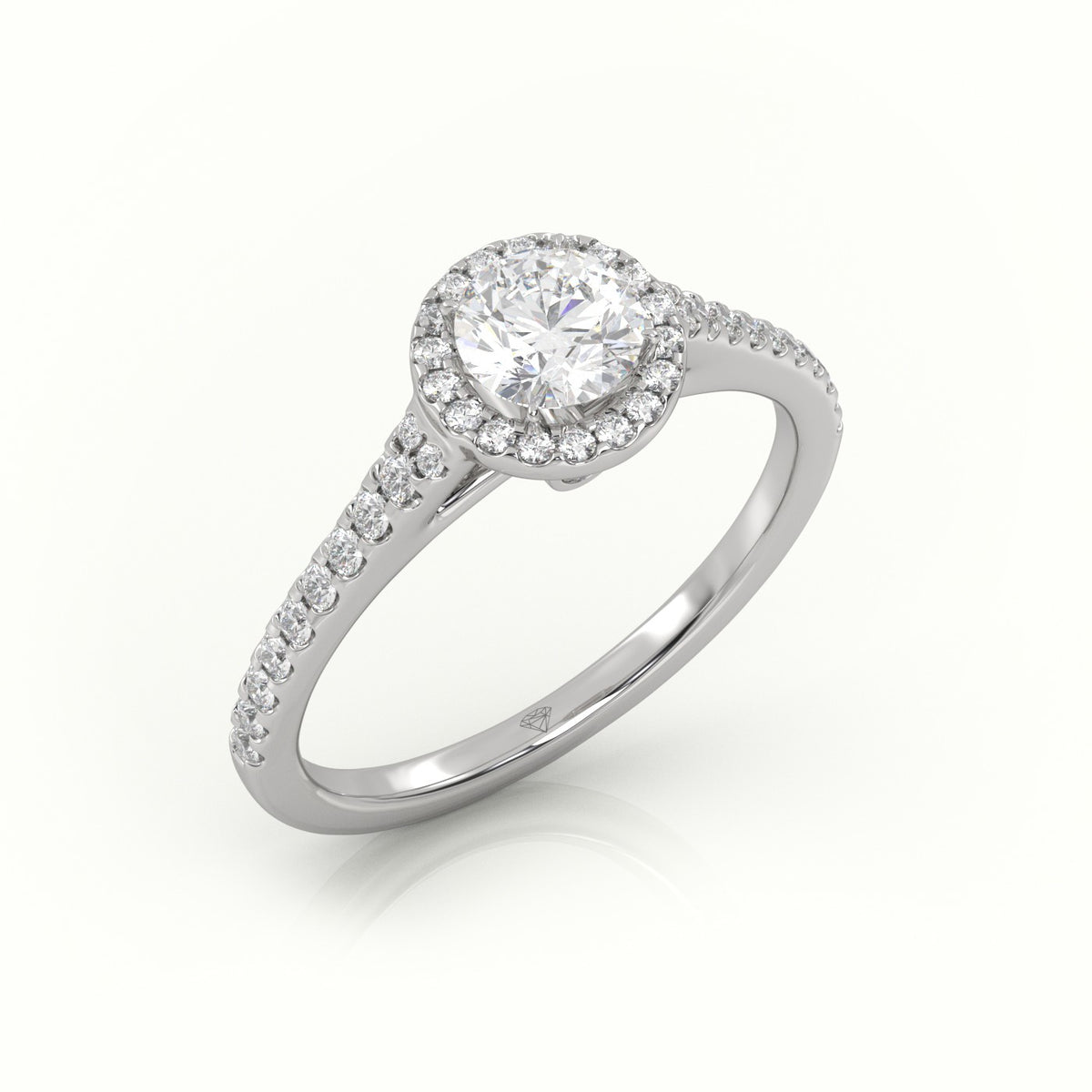 Round Cut Diamond Halo Scallop Setting Engagement Ring — White Gold