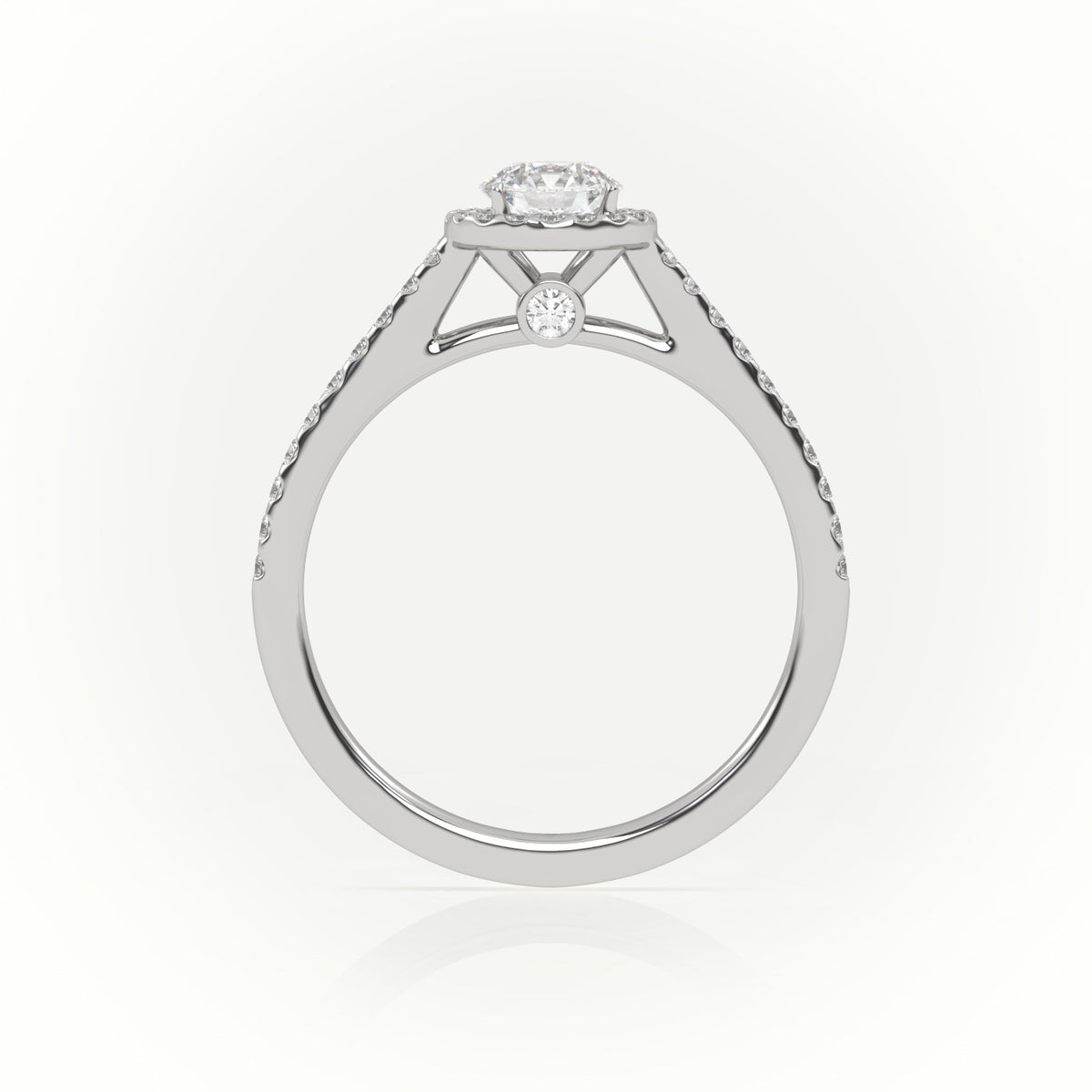 Round Cut Diamond Halo Scallop Setting Engagement Ring — White Gold