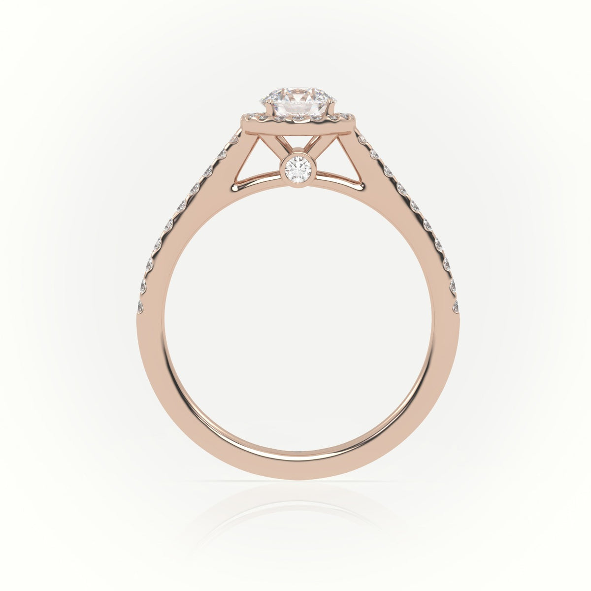 Round Cut Diamond Halo Scallop Setting Engagement Ring — Rose Gold