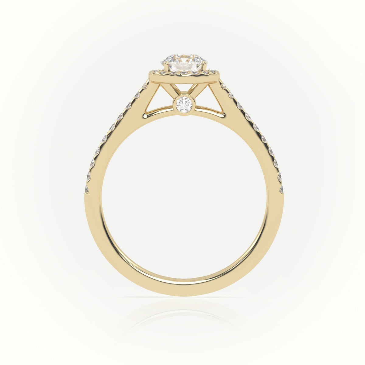 Round Cut Diamond Halo Scallop Setting Engagement Ring — Yellow Gold