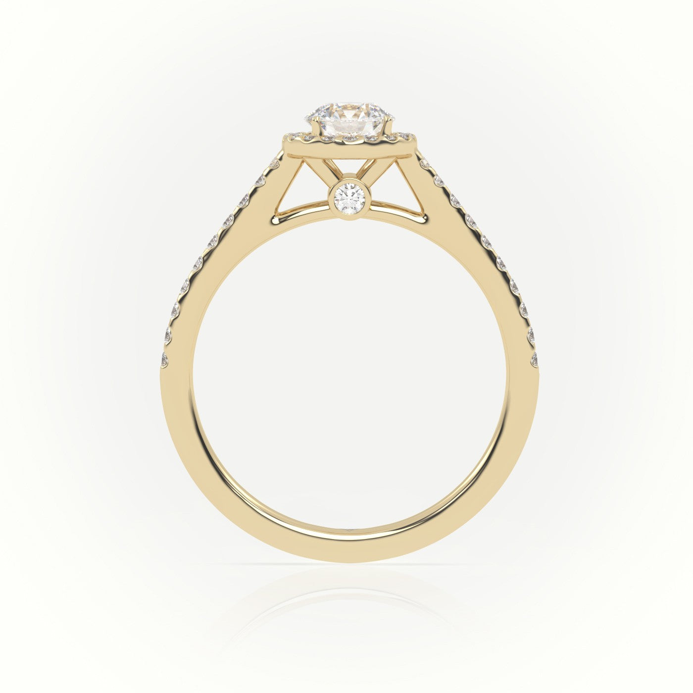 Round Cut Diamond Halo Scallop Setting Engagement Ring — Yellow Gold