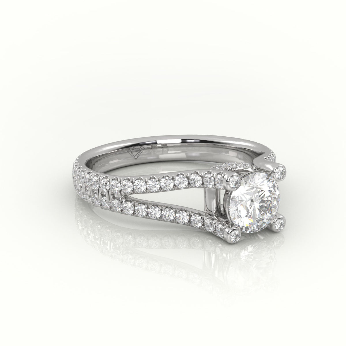 Round Cut Diamond Designer Vintage Setting Engagement Ring — White Gold