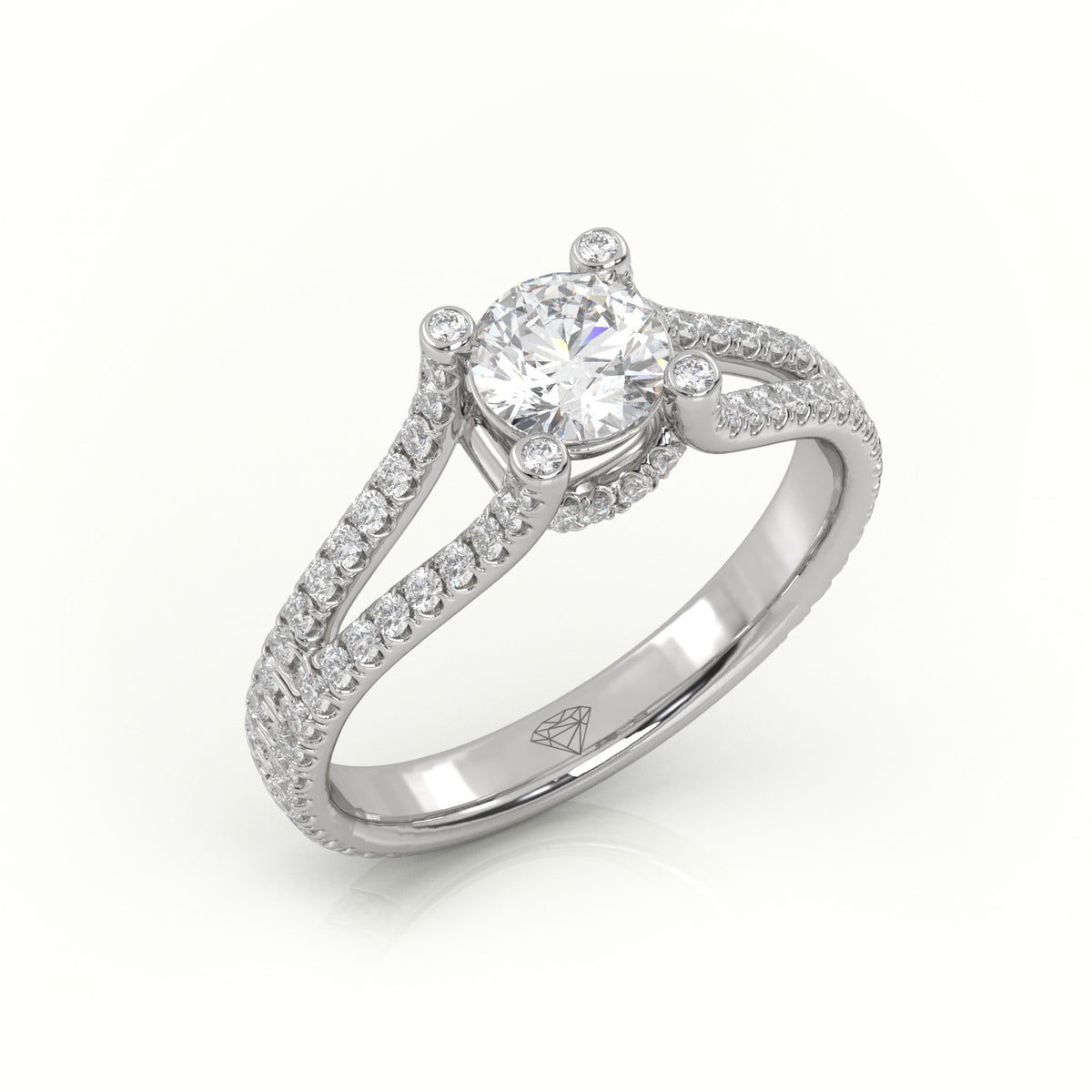 Round Cut Diamond Designer Vintage Setting Engagement Ring — White Gold
