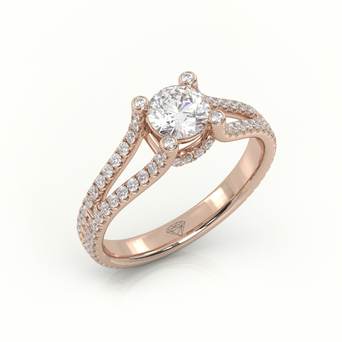 Round Cut Diamond Designer Vintage Setting Engagement Ring — Rose Gold