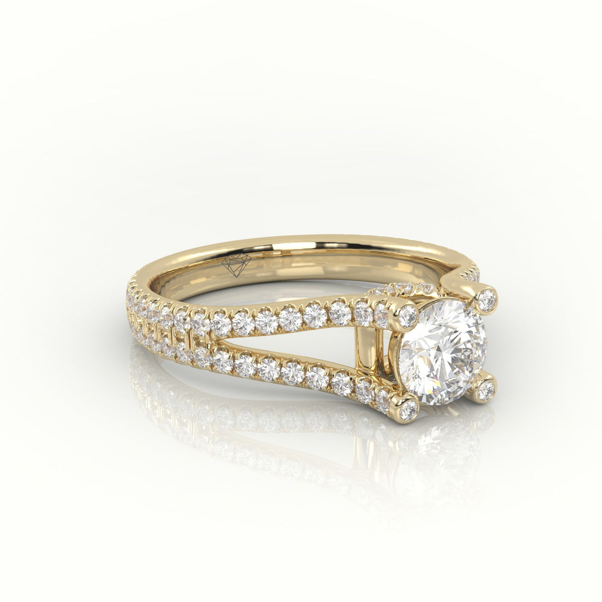 Round Cut Diamond Designer Vintage Setting Engagement Ring — Yellow Gold