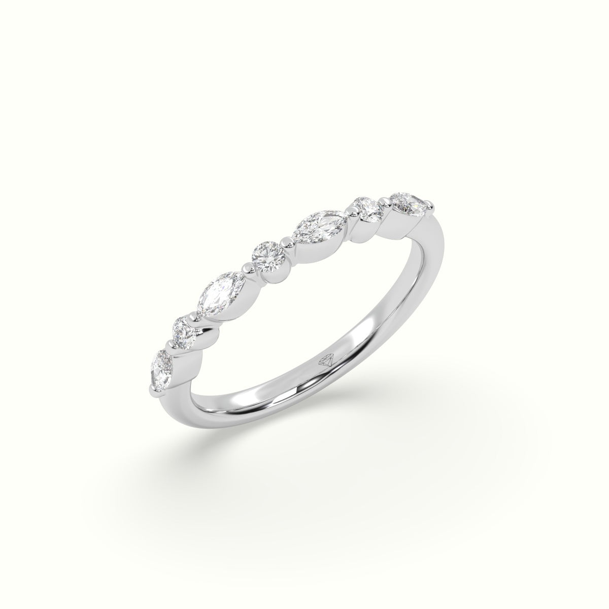Marquise And Round Diamond Half Eternity Wedding Ring — White Gold