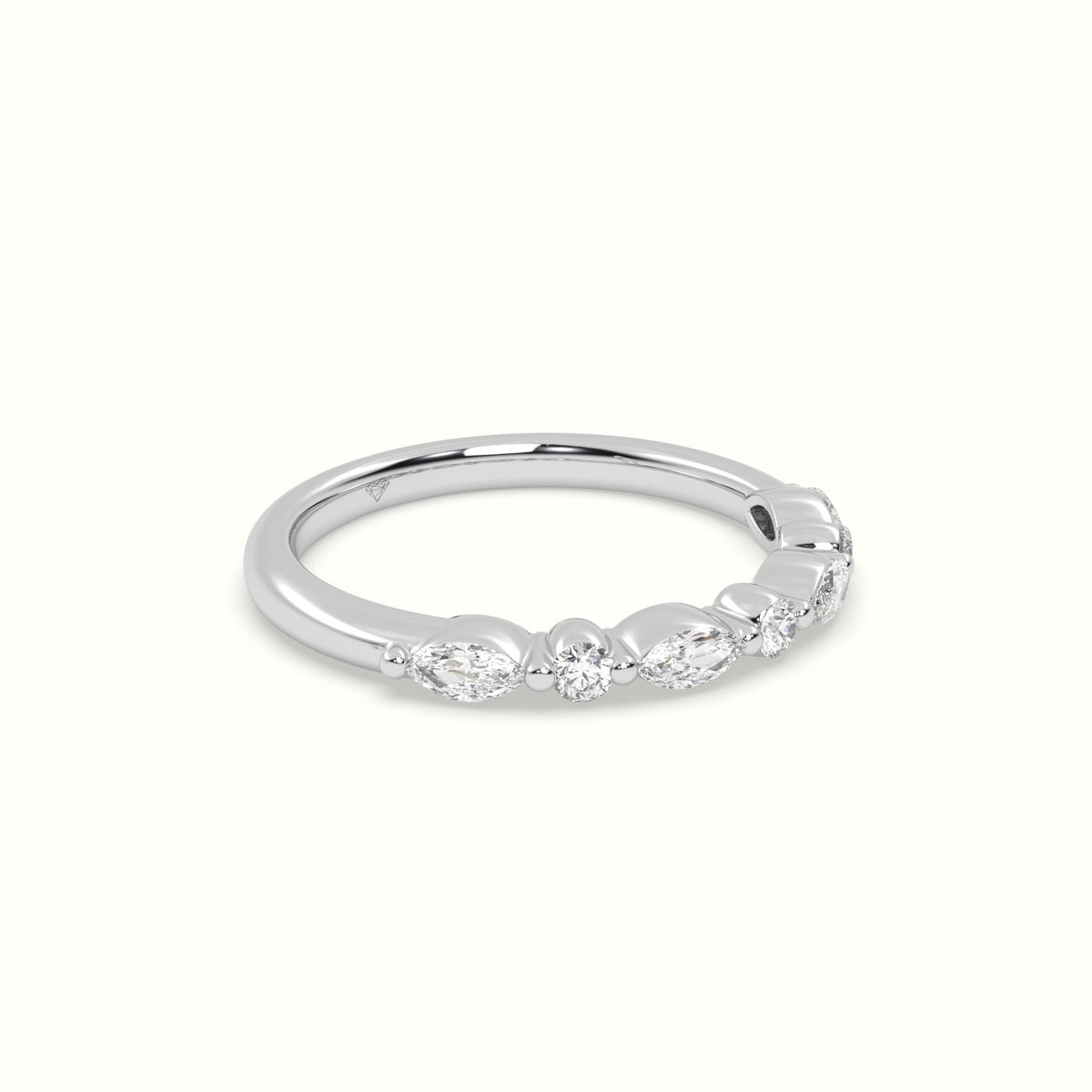 Marquise And Round Diamond Half Eternity Wedding Ring — White Gold