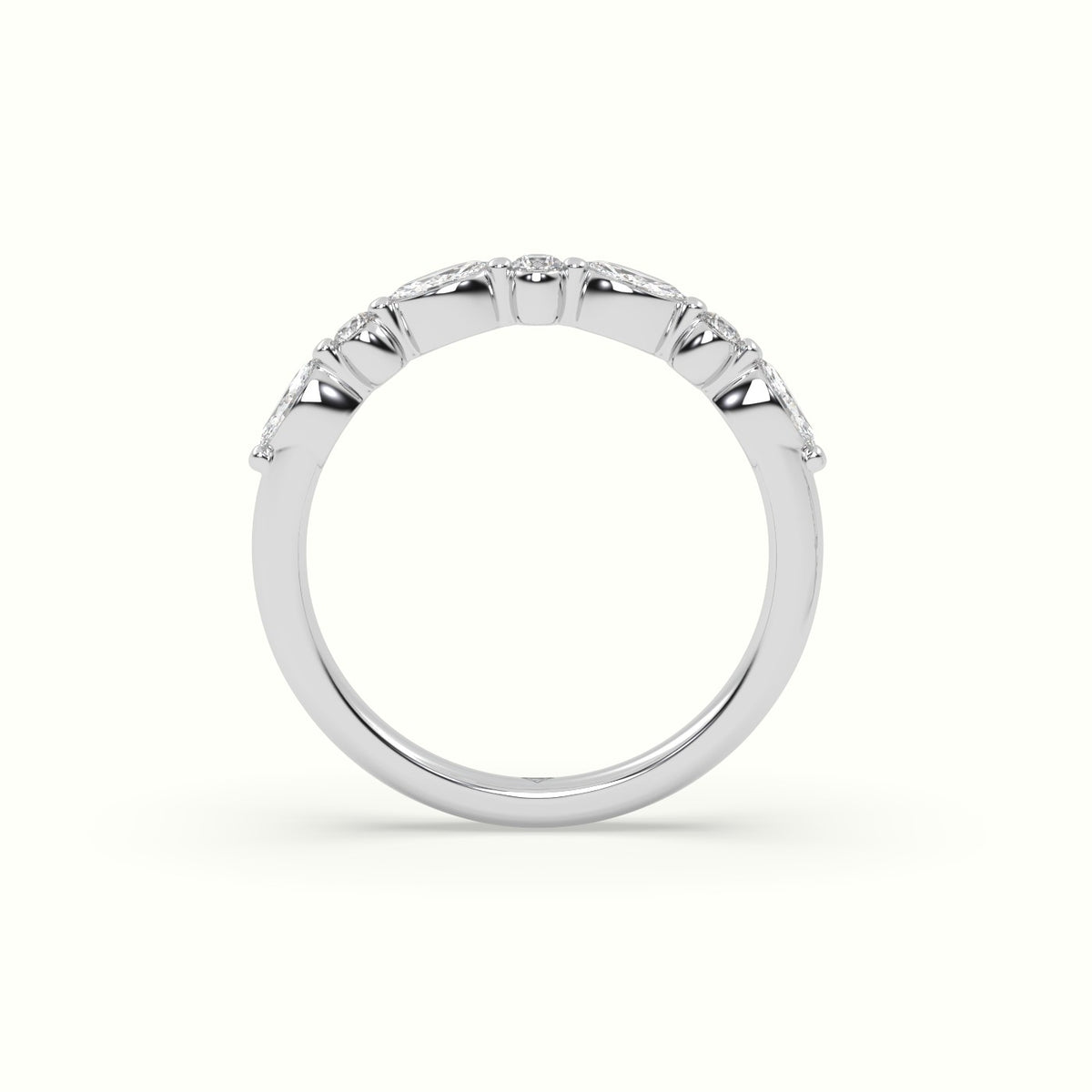 Marquise And Round Diamond Half Eternity Wedding Ring — White Gold