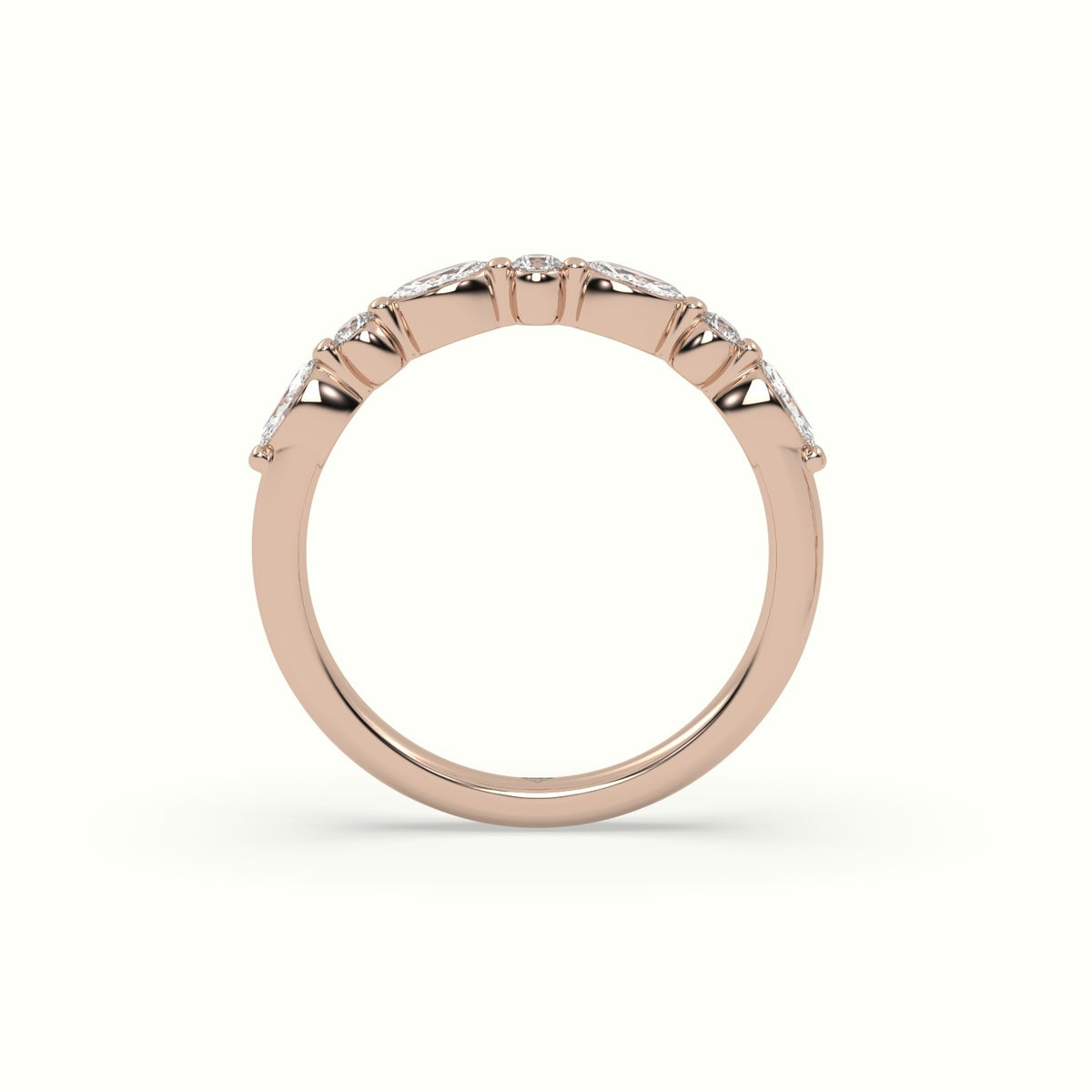 Marquise And Round Diamond Half Eternity Wedding Ring — Rose Gold