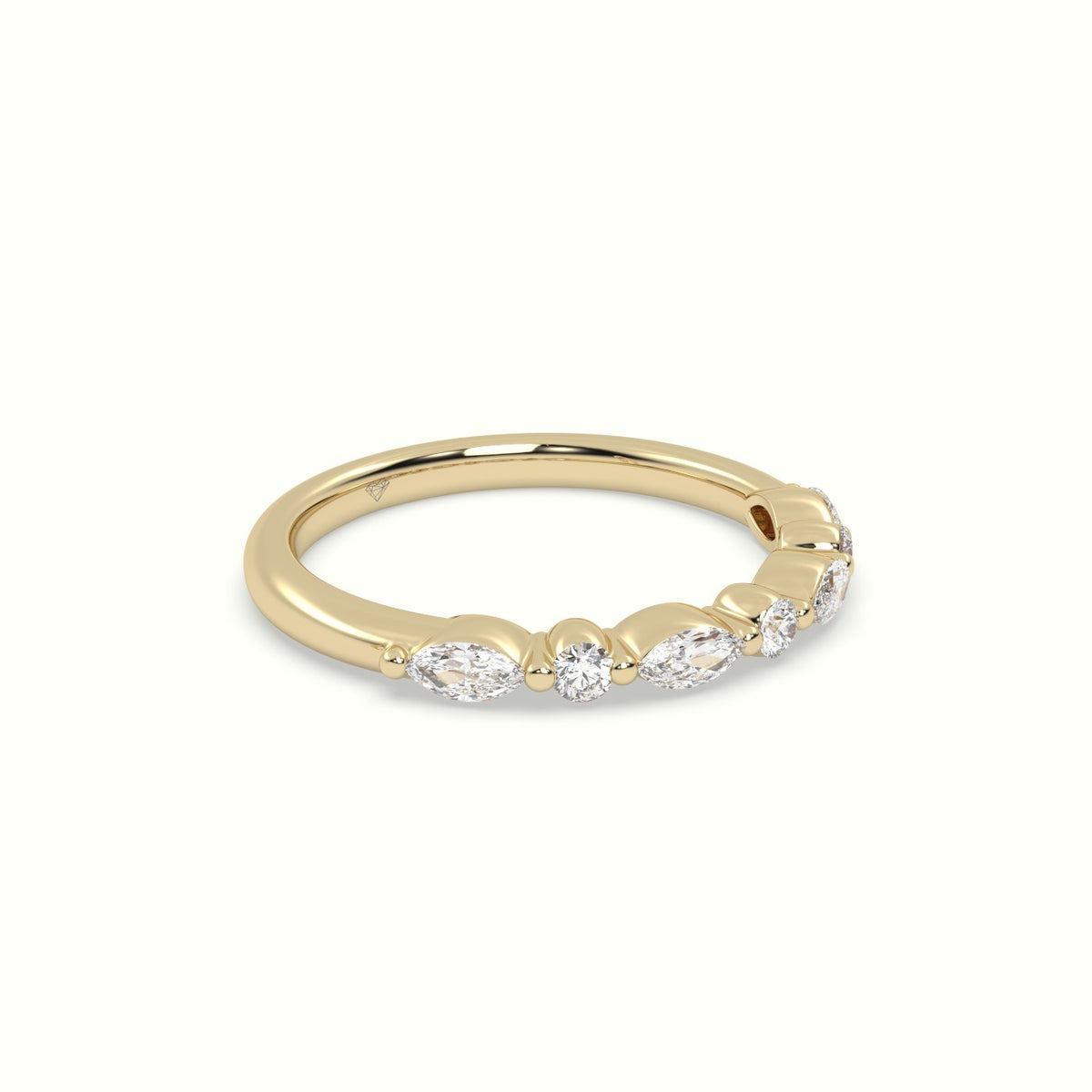 Marquise And Round Diamond Half Eternity Wedding Ring — Yellow Gold