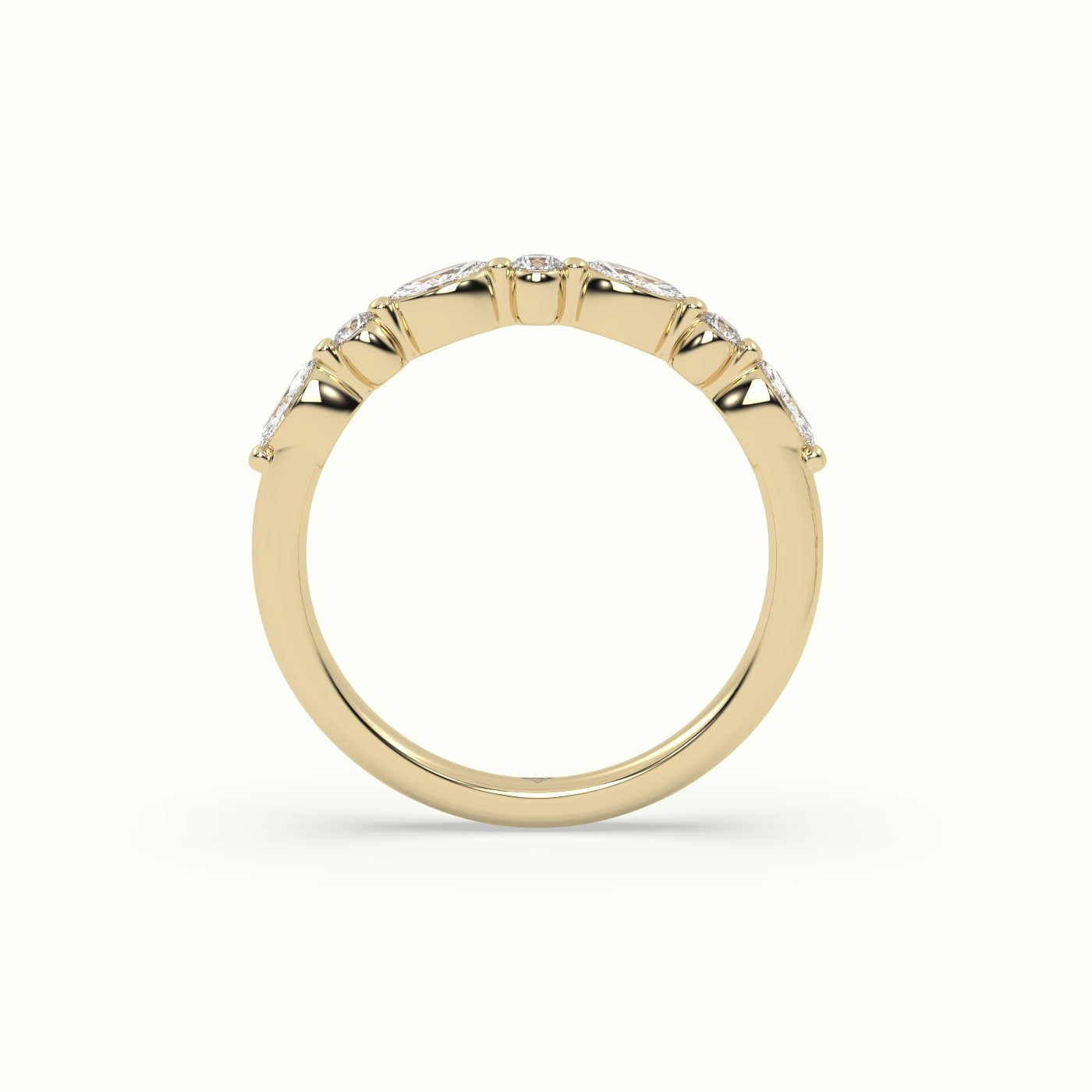 Marquise And Round Diamond Half Eternity Wedding Ring — Yellow Gold