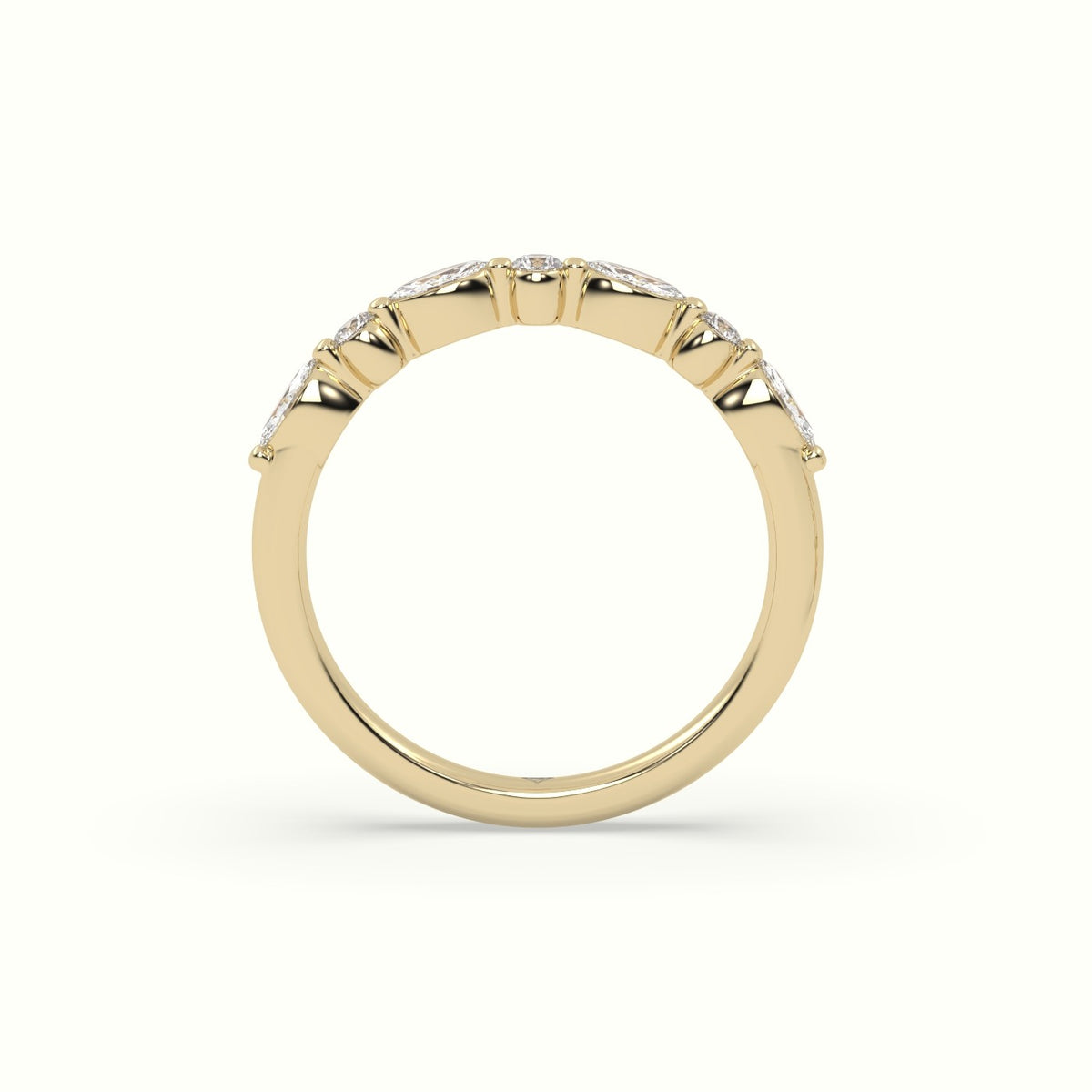 Marquise And Round Diamond Half Eternity Wedding Ring — Yellow Gold