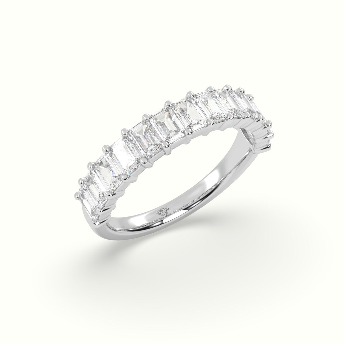 Emerald Cut Diamond Wedding Ring — White Gold