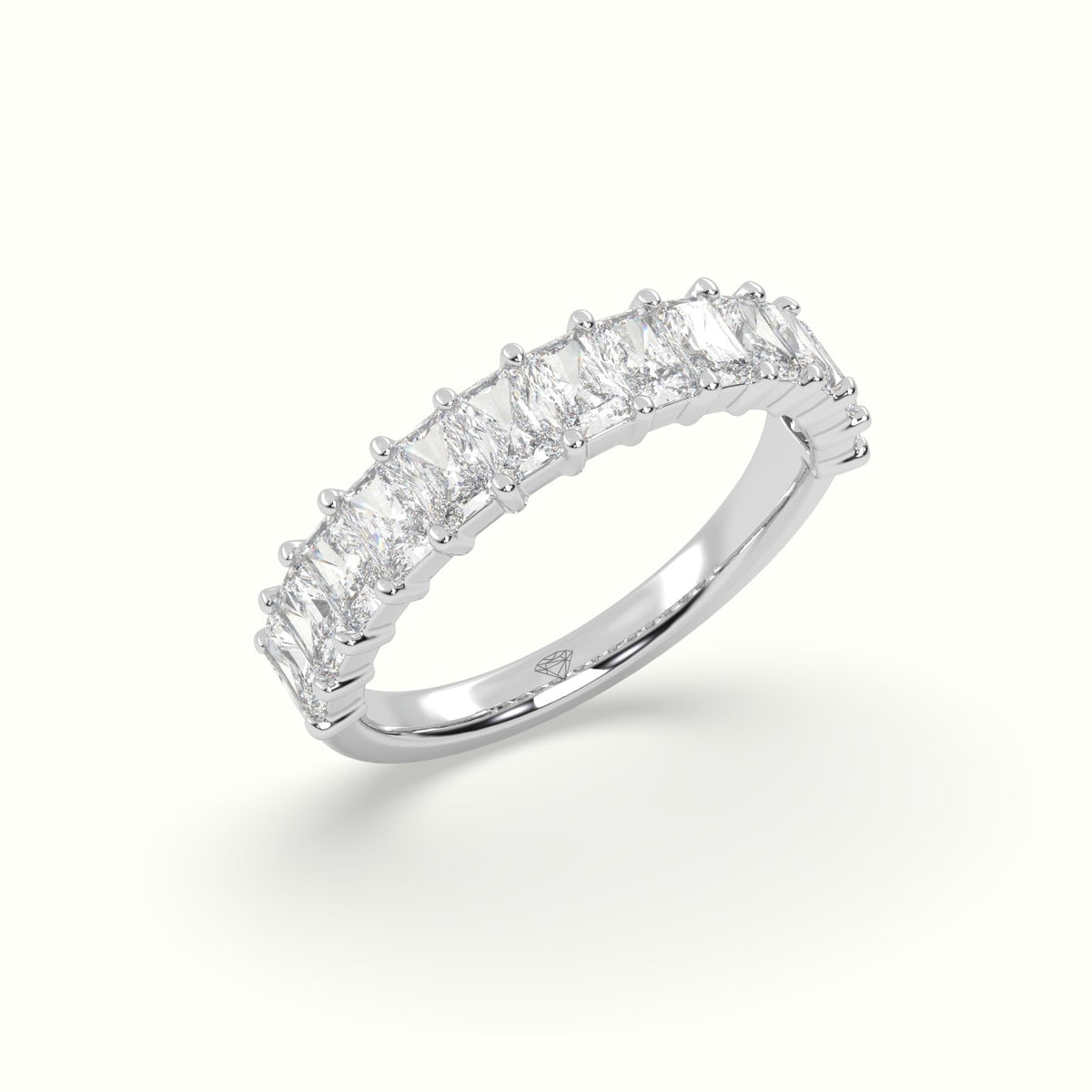 Radiant Cut Shared Prong Diamond Wedding Ring — White Gold