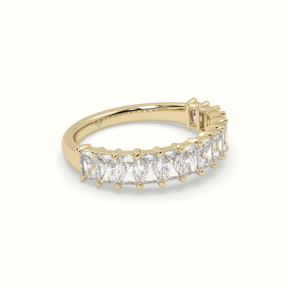 Radiant Cut Shared Prong Diamond Wedding Ring — Yellow Gold