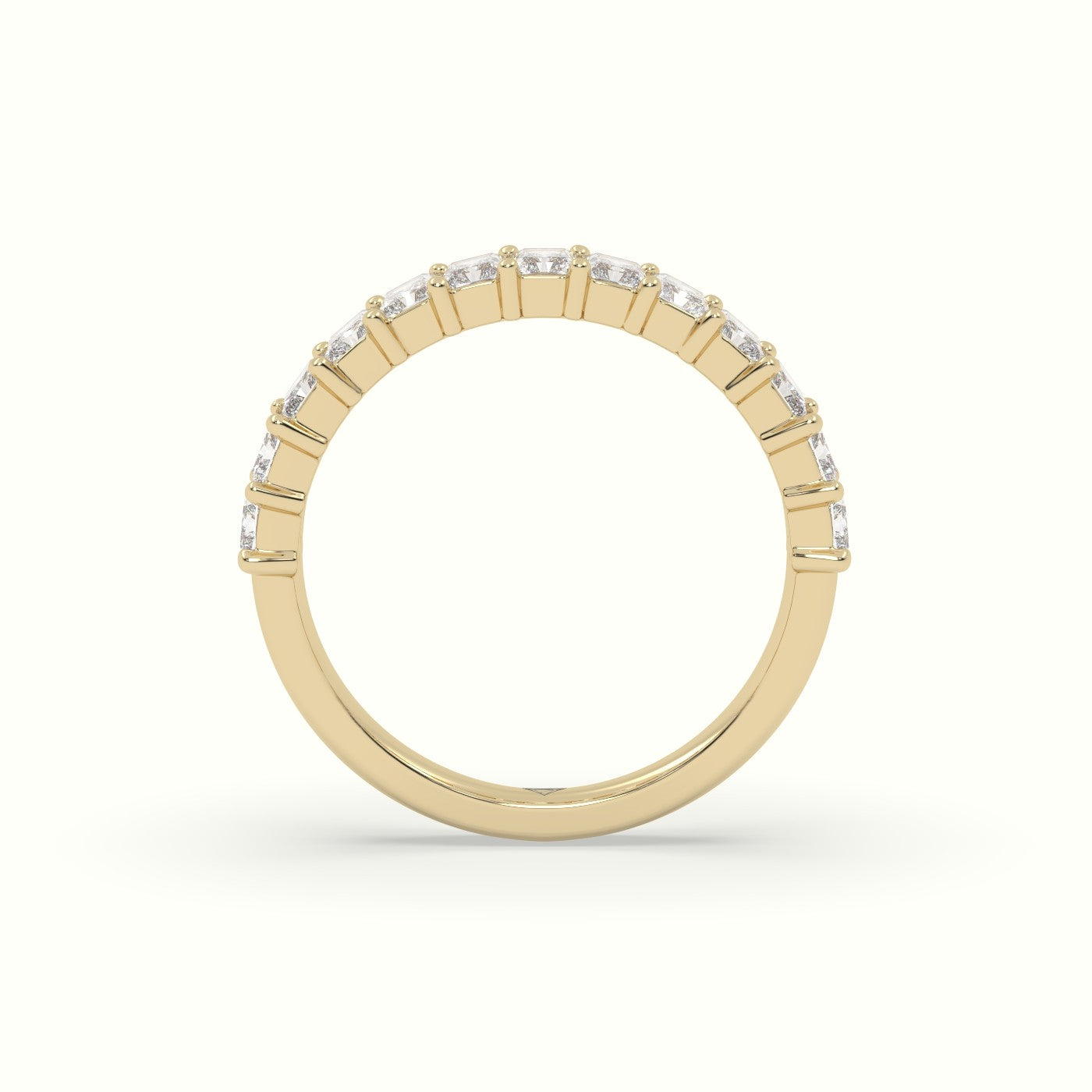 Radiant Cut Shared Prong Diamond Wedding Ring — Yellow Gold