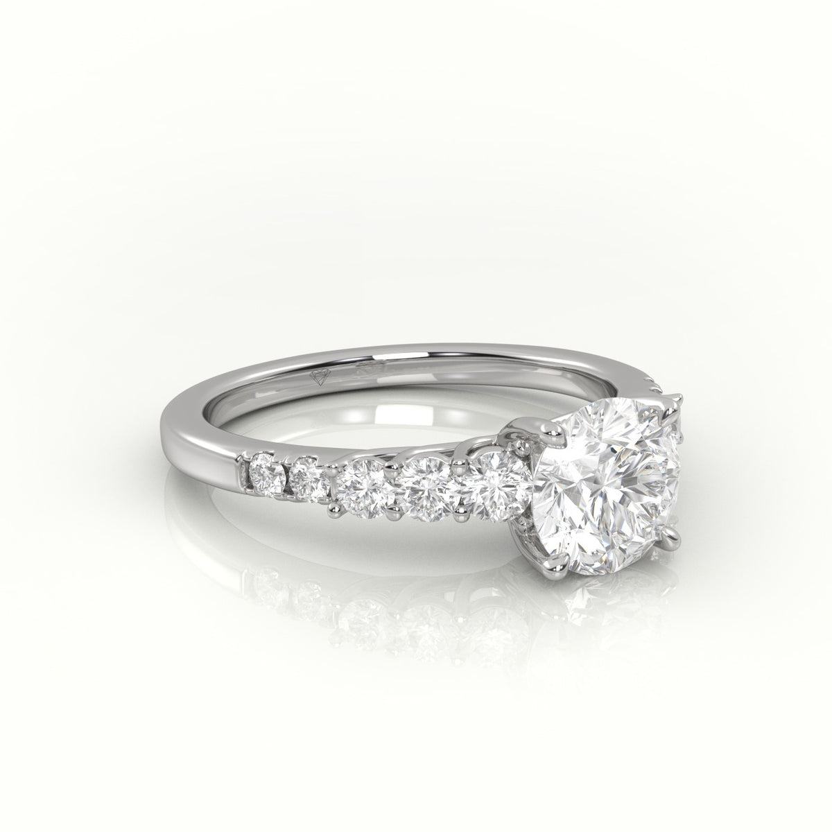 Round Diamond Pavé-Set Diamond Engagement Ring — White Gold