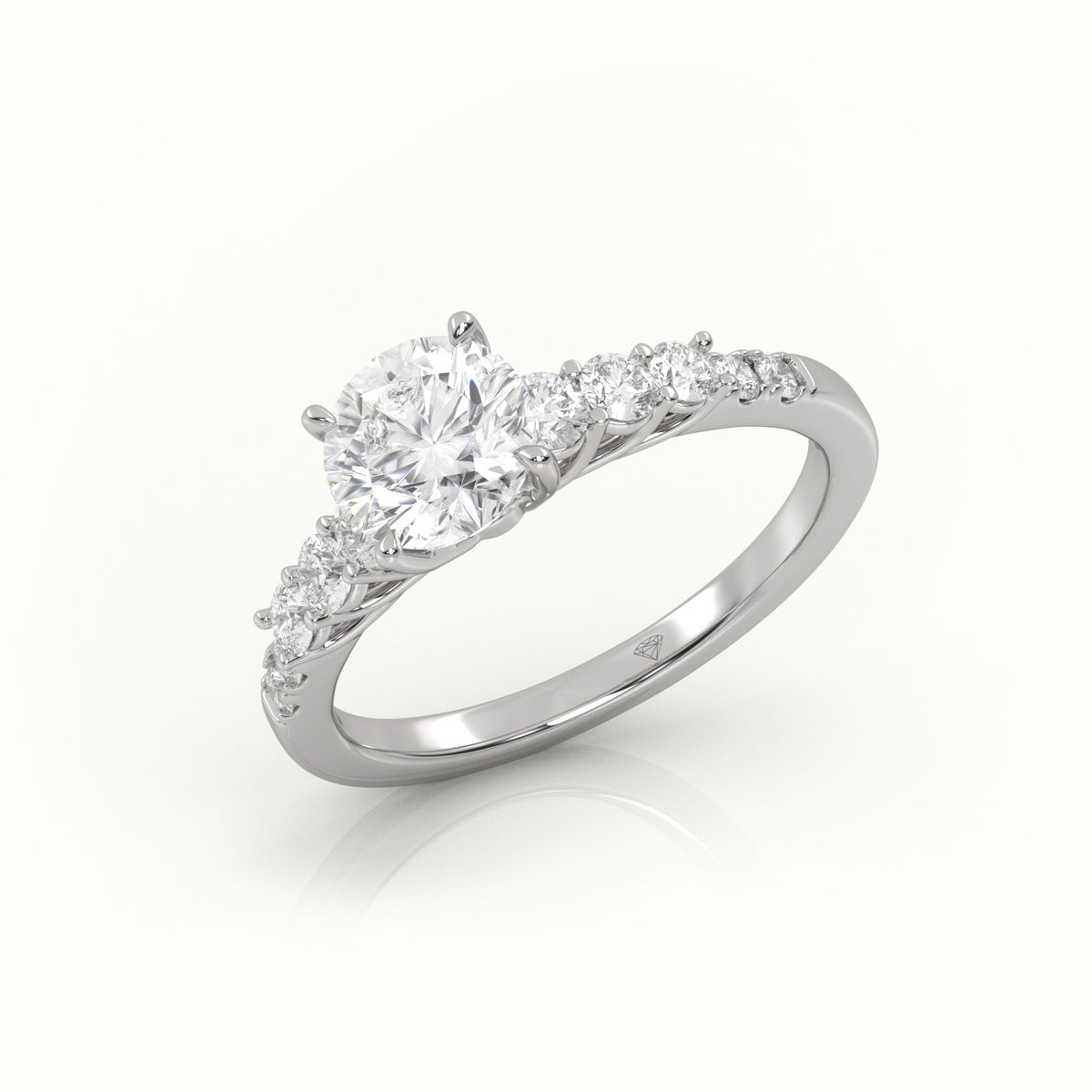 Round Diamond Pavé-Set Diamond Engagement Ring — White Gold