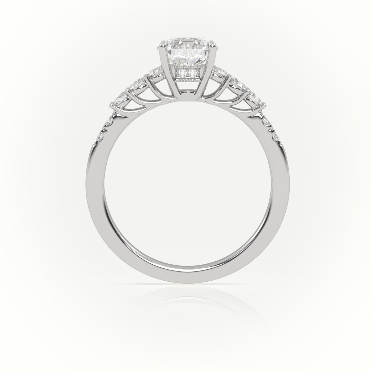 Round Diamond Pavé-Set Diamond Engagement Ring — White Gold