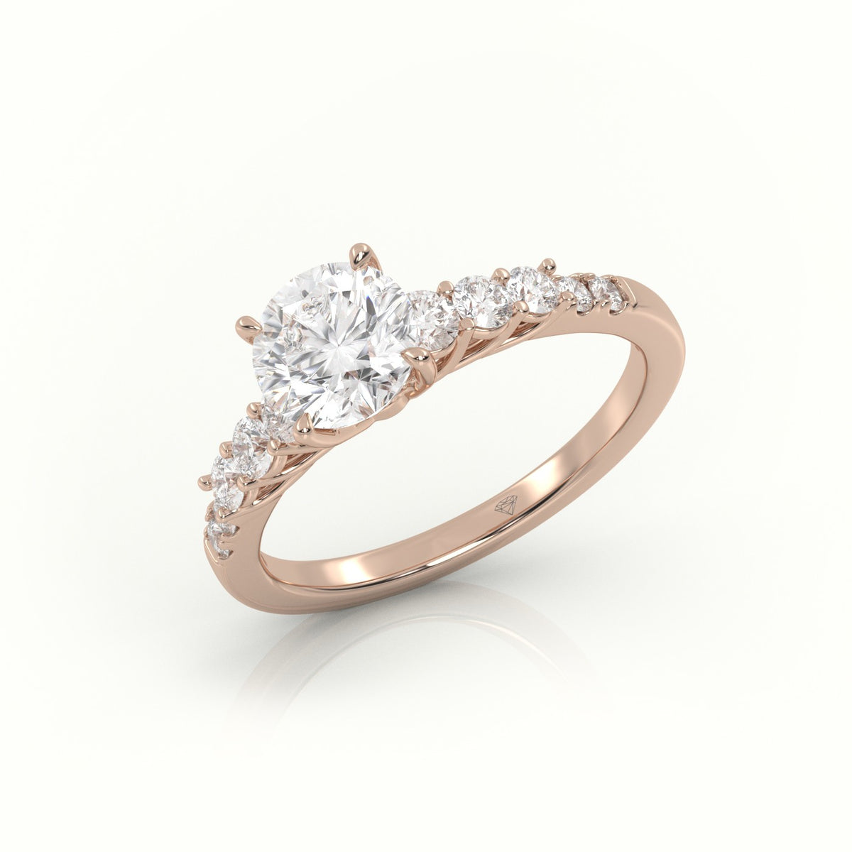 Round Diamond Pavé-Set Diamond Engagement Ring — Rose Gold