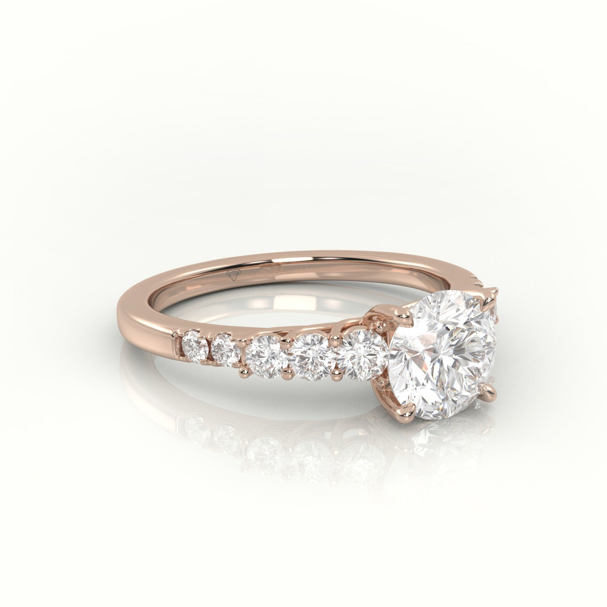 Round Diamond Pavé-Set Diamond Engagement Ring — Rose Gold
